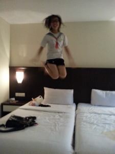 And here is us, crazily jumping on the bed.. haha
